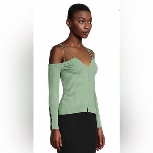 Jacquemus Green Ribbed Off-Shoulder Top